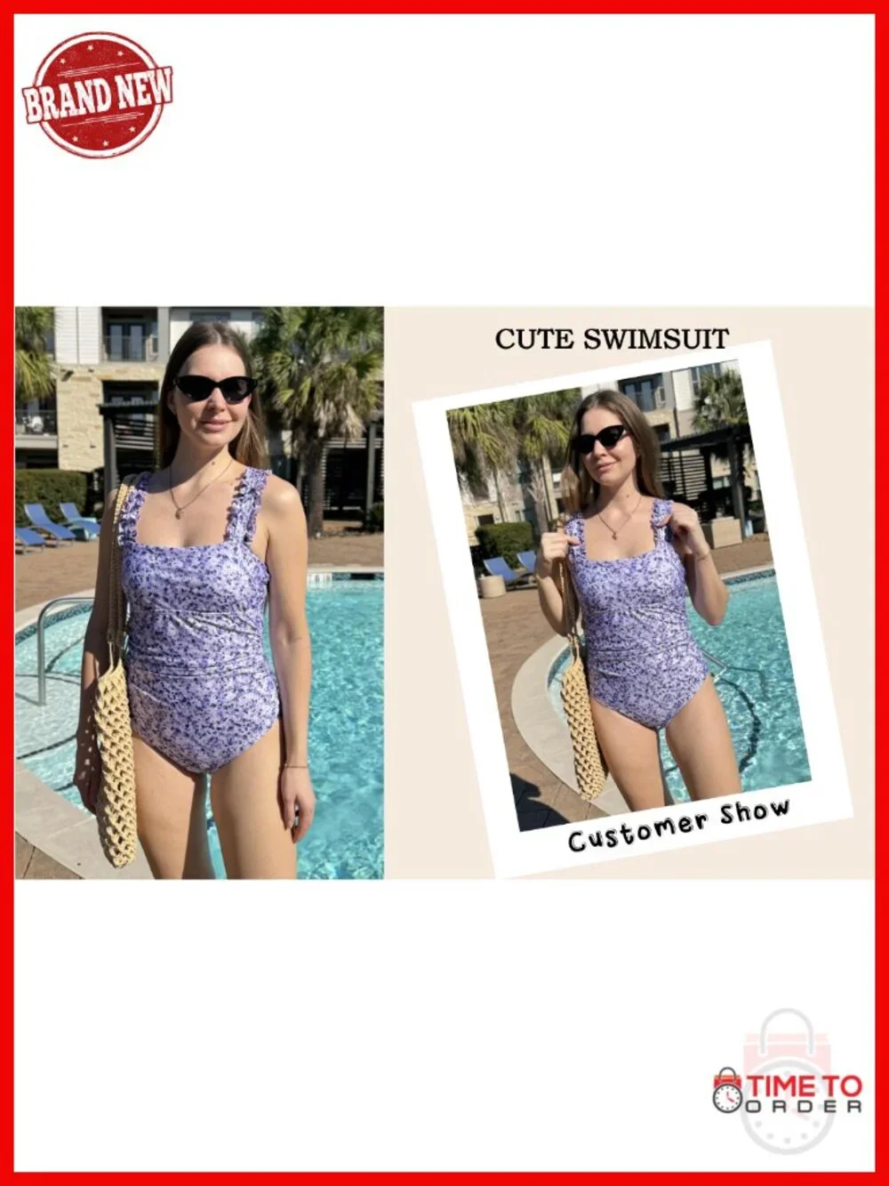 Women's Square Neck Tummy Control One Piece Swimsuit with Adjustable Ruffled